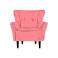 Comfortable Pink Armchair on Wooden Legs, Cushioned Furniture with Upholstery, Interior Design Element Vector Royalty Free Stock Photo