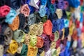 Rolls of vibrant colorful tshirts stacked in a store, comfortable seasonal clothing Royalty Free Stock Photo