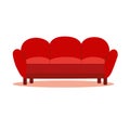 Comfortable red sofa on white background. Isolated red couch lounge in interior. Vector flat cartoon style illustration Royalty Free Stock Photo