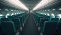 Comfortable seats in a modern airplane cabin with empty aisle generated by AI