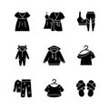 Comfortable sleepwear black glyph icons set on white space