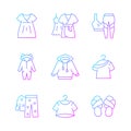 Comfortable sleepwear gradient linear vector icons set