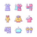 Comfortable sleepwear RGB color icons set