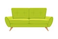 Comfortable Sofa, Cushioned Cozy Domestic or Office Furniture with Yellow Green Upholstery, Modern Interior Design