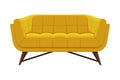 Comfortable Sofa, Cushioned Cozy Domestic or Office Furniture with Yellow Upholstery, Modern Interior Design Element