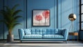 Comfortable sofa, modern decor, elegant armchair, bright space, nature illustration