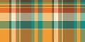 Comfortable texture vector pattern, cut out check textile seamless. Infinity background tartan fabric plaid in orange and teal Royalty Free Stock Photo