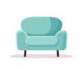 Comfortable turquoise soft armchair, cartoon flat design, green editable interior element, isolated on white background Royalty Free Stock Photo