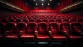 Comfortable velvet seats in a row await an empty audience generated by AI