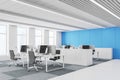 Comfortable white and blue open space office Royalty Free Stock Photo