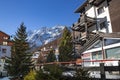 Comfortable wooden chalet in the charming Swiss resort of Saas Fee Royalty Free Stock Photo