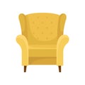 Comfortable yellow armchair with wooden legs. Cozy furniture. Soft chair for living room. Flat vector design