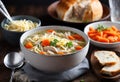 A comforting bowl of chicken noodle soup, but replace the noodles with strands of cotton candy.