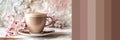 A comforting cup of cafe au lait, nestled among soft cherry blossoms Royalty Free Stock Photo