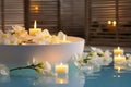 Comforting Spa white candle water. Generate AI