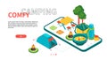 Comfy Camping - modern colorful isometric web banner Royalty Free Stock Photo