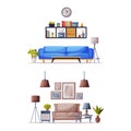 Comfy furniture and home decor elements for cozy room interior vector illustration Royalty Free Stock Photo