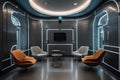 comfy lounge area, with futuristic decor and sleek furniture, for employees to relax during their workday Royalty Free Stock Photo