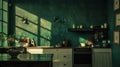 A comfy and stylish kitchen with a dark green wall Royalty Free Stock Photo