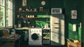 A comfy and stylish kitchen with a dark green wall Royalty Free Stock Photo