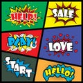 Comic art speech bubble with expressions stickers set, Royalty Free Stock Photo