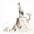 Comic Art Style: Giraffe Sitting On Top Of Rock