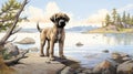 Comic Art Style Portrait Of Mastiff Puppy By The Water