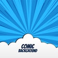 Comic background with clouds and rays