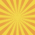 Comic background with halftone effect and sunburst. Comic book elements with dots and sunray. Yellow starburst abstract backdrop. Royalty Free Stock Photo