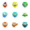 Comic birds icon set, cartoon style Royalty Free Stock Photo