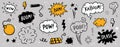 Comic bomb boom vector element. Hand drawn cartoon explosion bomb effect, splash, exclamation smoke element. Doodle hand Royalty Free Stock Photo