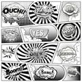 Comic book black and white page template divided by lines with speech bubbles. Vector Royalty Free Stock Photo