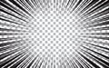 Comic book black and white radial lines background. Manga speed frame. Retro halftone comic explosion template Royalty Free Stock Photo