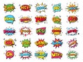 Comic book bubbles. Cartoon explosions funny comical speech clouds, comics words, thinking bubbles and graphic