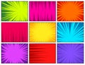 Comic book colorful radial lines collection. Cartoon comics background with motion, speed lines. Retro Pop Art style Royalty Free Stock Photo