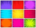 Comic book colorful radial lines collection. Cartoon comics background with motion, speed lines. Retro Pop Art style