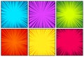 Comic book colorful radial lines collection. Cartoon comics background with motion, speed lines. Retro Pop Art style