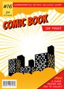 Comic book cover. Retro magazine template. Comic cartoon page vector illustration. Classic storyboard artwork