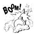 Comic book explosion with puffs of smoke, sparks, a bomb. Pop art illustration with a BOOM sound effect Royalty Free Stock Photo