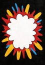 Comic book explosion with red, yellow, and blue on black background. Royalty Free Stock Photo