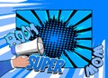 Comic book hand holding Megaphone. Cartoon illustration of a Loudspeaker. Royalty Free Stock Photo