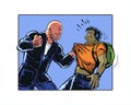 Comic book illustrated bully character terrorizing a young man wearing a backpack Royalty Free Stock Photo