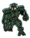 Comic book illustrated character in a battle armored suit