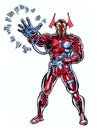 A comic book illustrated character Cosmic Keeper wearing an armor suit