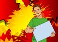 Man holding a blank board. Comic book illustration. Royalty Free Stock Photo