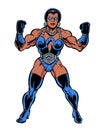 Comic book illustrated muscular woman flexing muscles