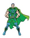 Comic book illustrated recycle green superhero posing with white background