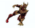 Comic book illustrated vengeful hawk hero character in action pose