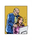Comic book illustrated workplace sexual harassment hands