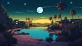 Vibrant Lunarpunk Coastal Scenery: A Stunning Nighttime Tropical Landscape